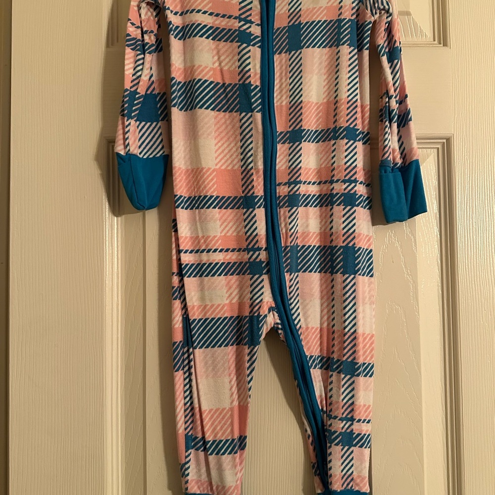 Little Sleepies Blue and Pink Plaid Footie